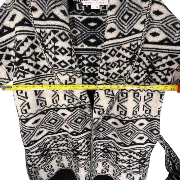 Veronica Beard Wool Sweater Jacket Shawl Collar Belt Aztec Tribal Jacquard Large - Picture 14 of 16